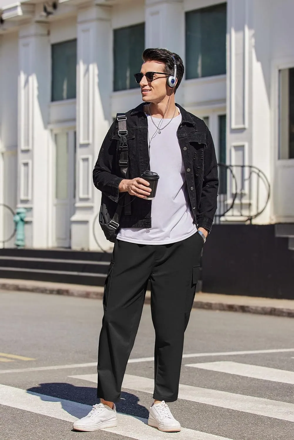 COOFANDY Mens Cargo Pants Relaxed Fit Casual Linen Pants Drawstring Sweatpants with 6 Pockets