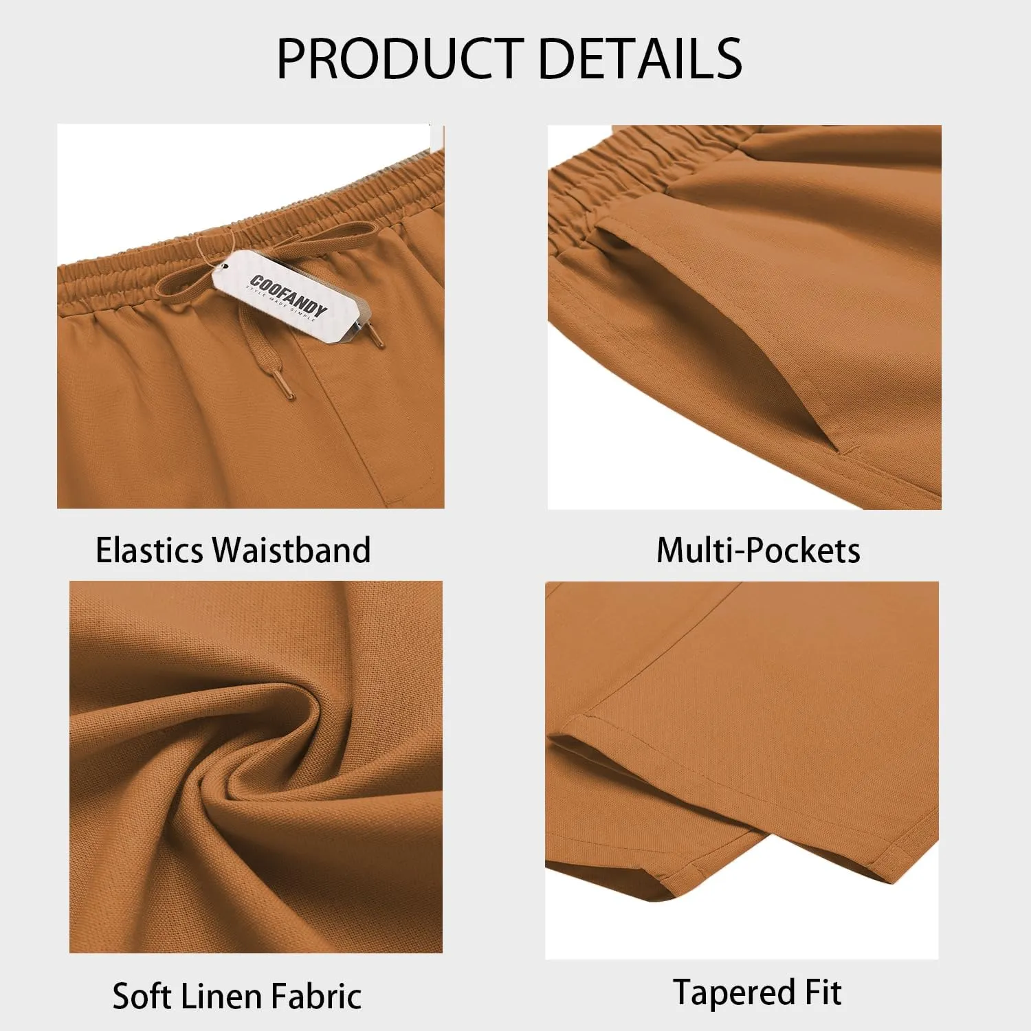 COOFANDY Mens Cargo Pants Relaxed Fit Casual Linen Pants Drawstring Sweatpants with 6 Pockets