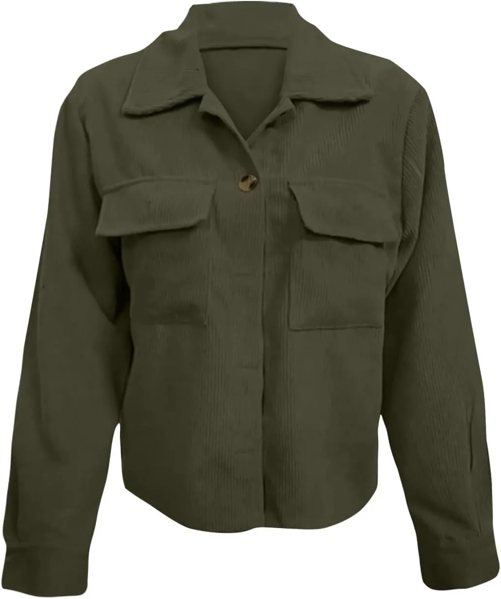 Corduroy Jacket Women Trendy Button Down Shacket Cropped Jacket Soft Long Sleeve Fall Outerwear with Pockets