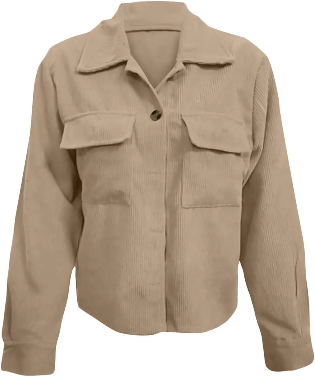 Corduroy Jacket Women Trendy Button Down Shacket Cropped Jacket Soft Long Sleeve Fall Outerwear with Pockets
