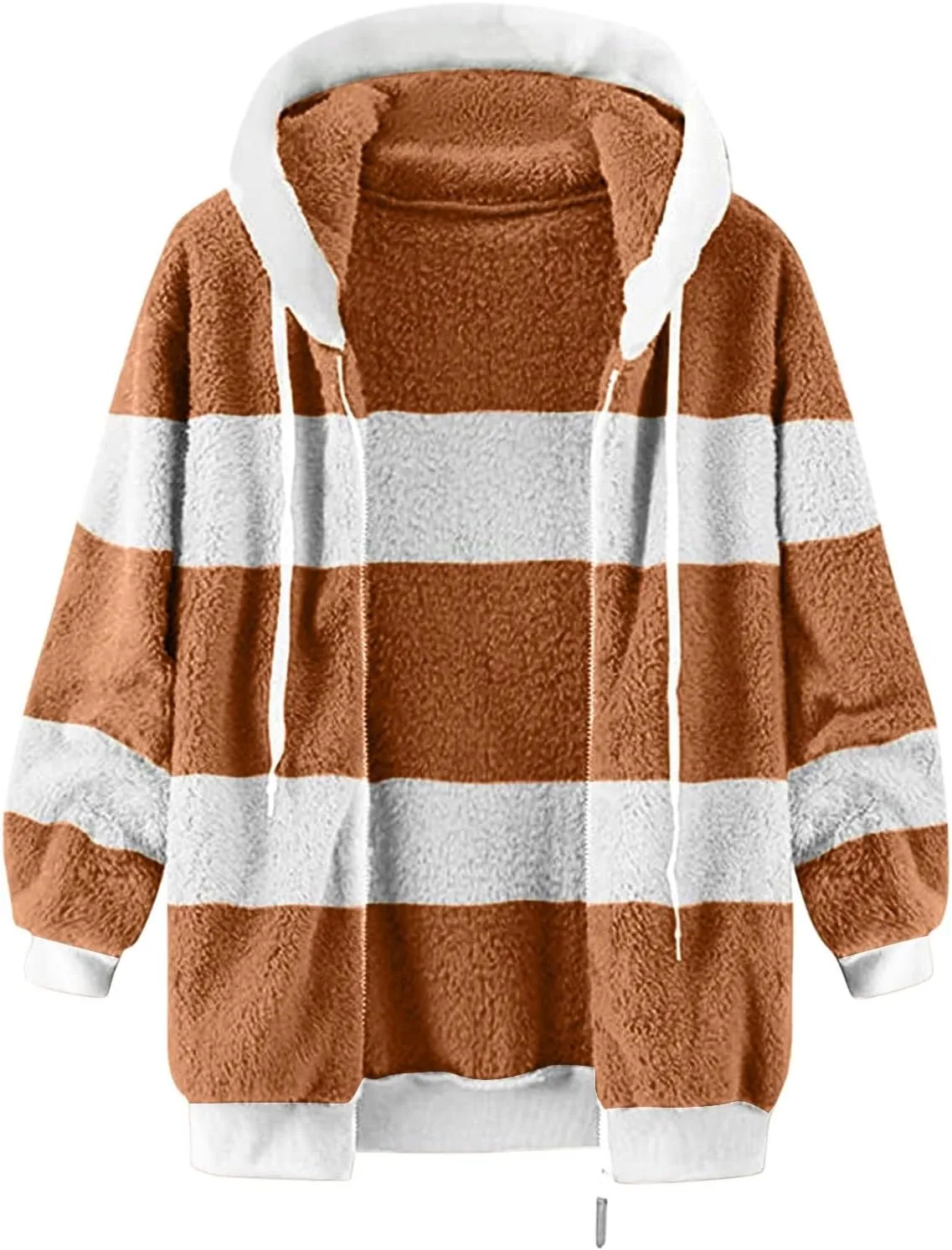 COTECRAM Winter Coats for Women 2023 Casual Plus Size Fleece Jacket Color Block Zip Up Hoodies Coat Outwear with Pockets