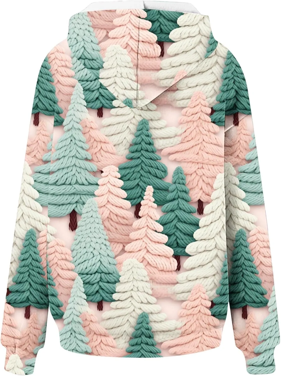 Cozy Knitted Tree Print Hoodie for Women Pullover Oversized Long Sleeve Winter Graphic Sweatshirt Warm Daliy Top