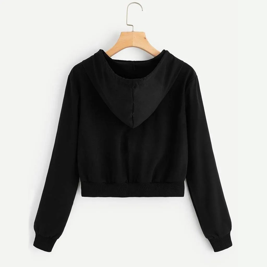Cropped Hooded Sweatshirts for Women Fleece Full Zip Up Hoodies 90S Long Sleeve Y2k Clothes Jacket Top with Pockets