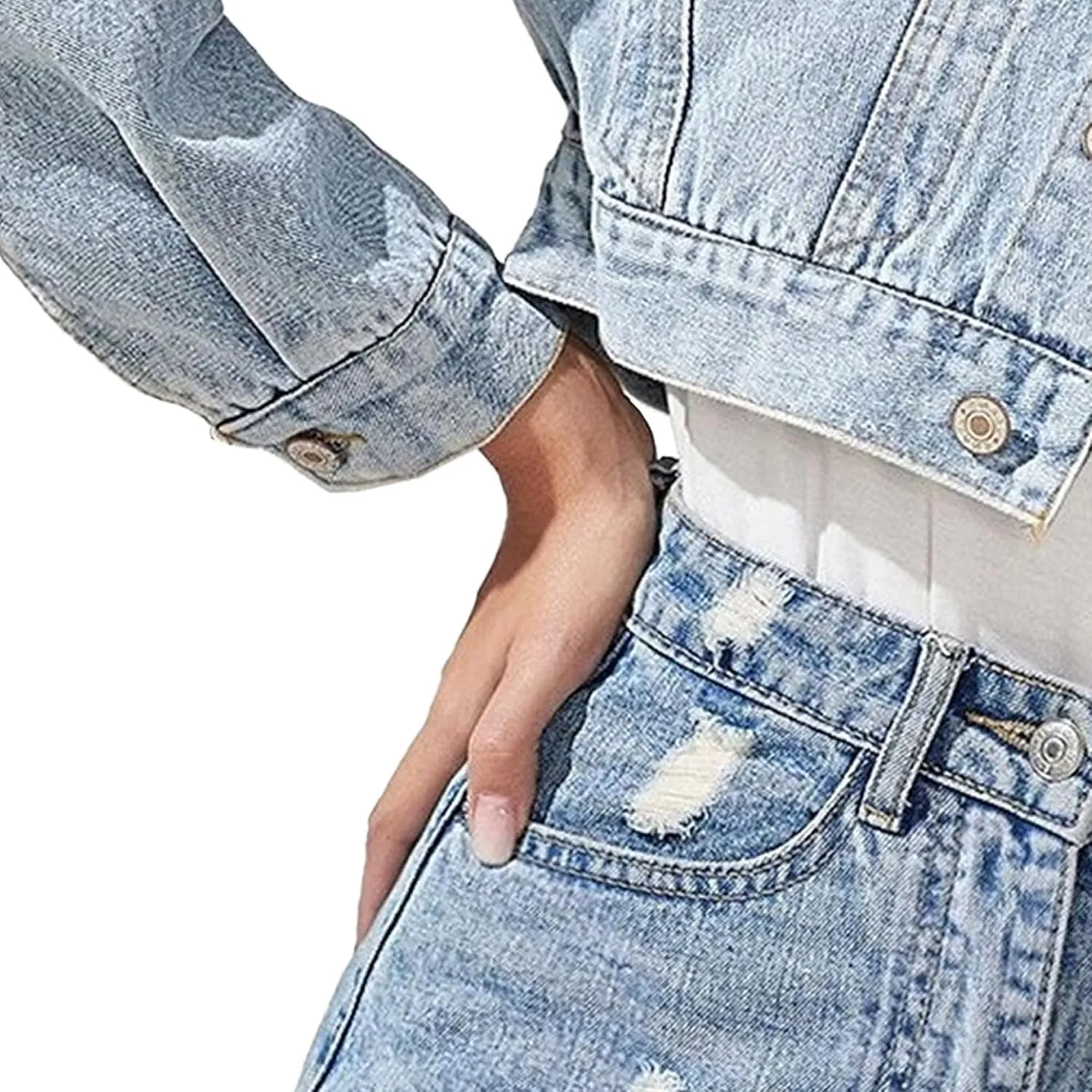 Cropped Jean Jacke Jackets for Women Trendy Women's Button Down Long Sleeve Cropped Denim Jean Jacket
