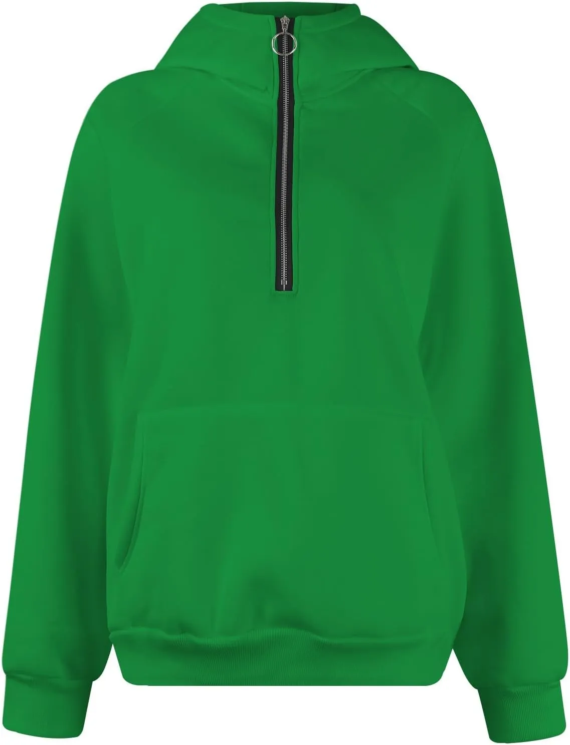 Cropped Zip Up Hoodie Women Baggy Half Zip Pullover Hooded Drop Shoulder Fleece Oversized Sweatshirt Outfits w/Pocket