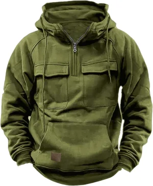 Ctreela Men 1/4 Zip Military Sweatshirt, Big and Tall Army Tactical Pullover Hoodie, Vintage Western Outdoor Hooded Jacket