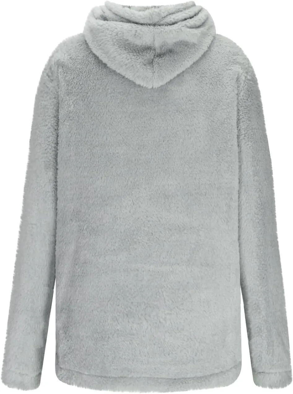 Ctreela Sherpa Fleece Pullover Hooded Sweatshirts, Solid Long Sleeve Front Pocket Fall Outwear, Winter Fuzzy Hoodie for Men