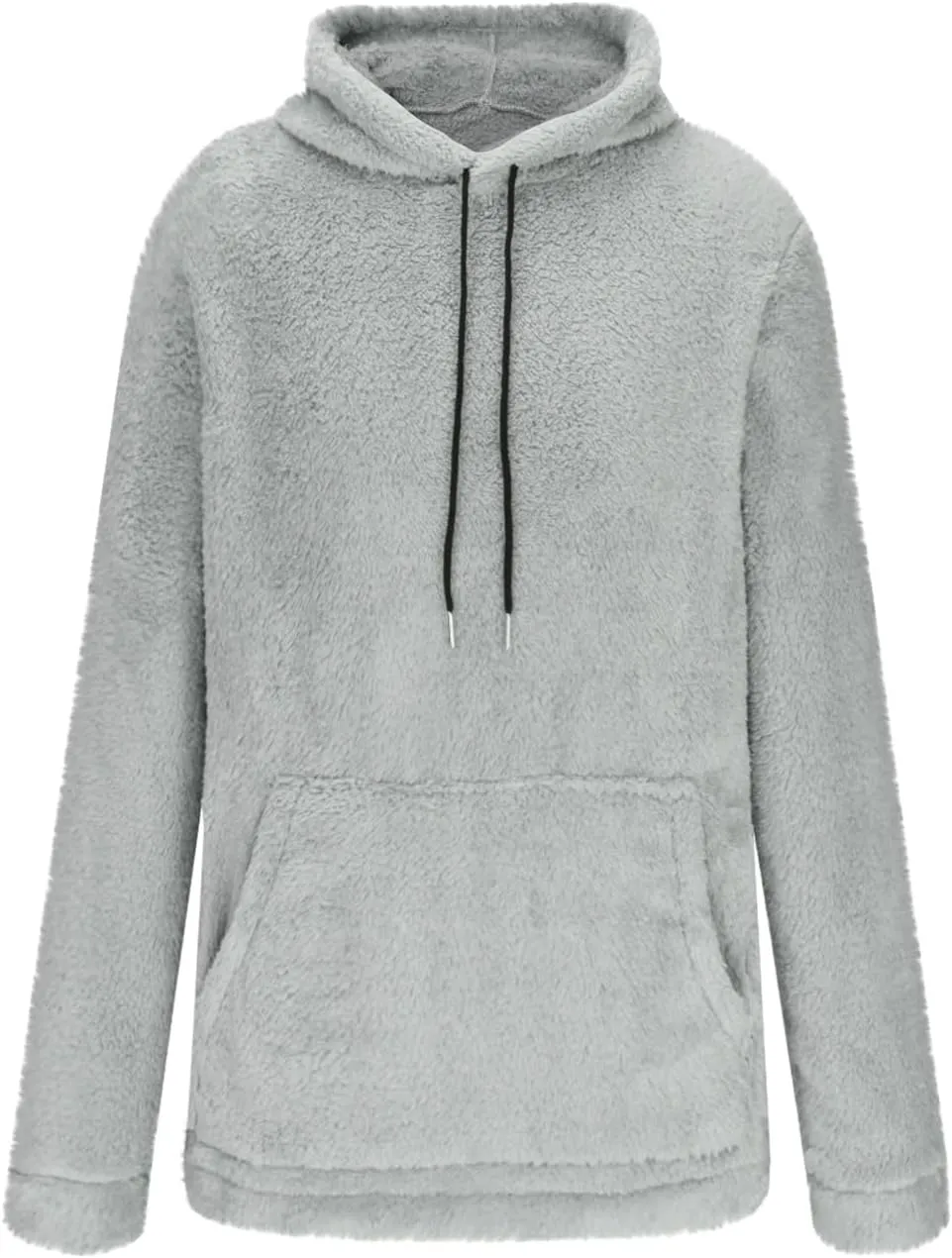 Ctreela Sherpa Fleece Pullover Hooded Sweatshirts, Solid Long Sleeve Front Pocket Fall Outwear, Winter Fuzzy Hoodie for Men