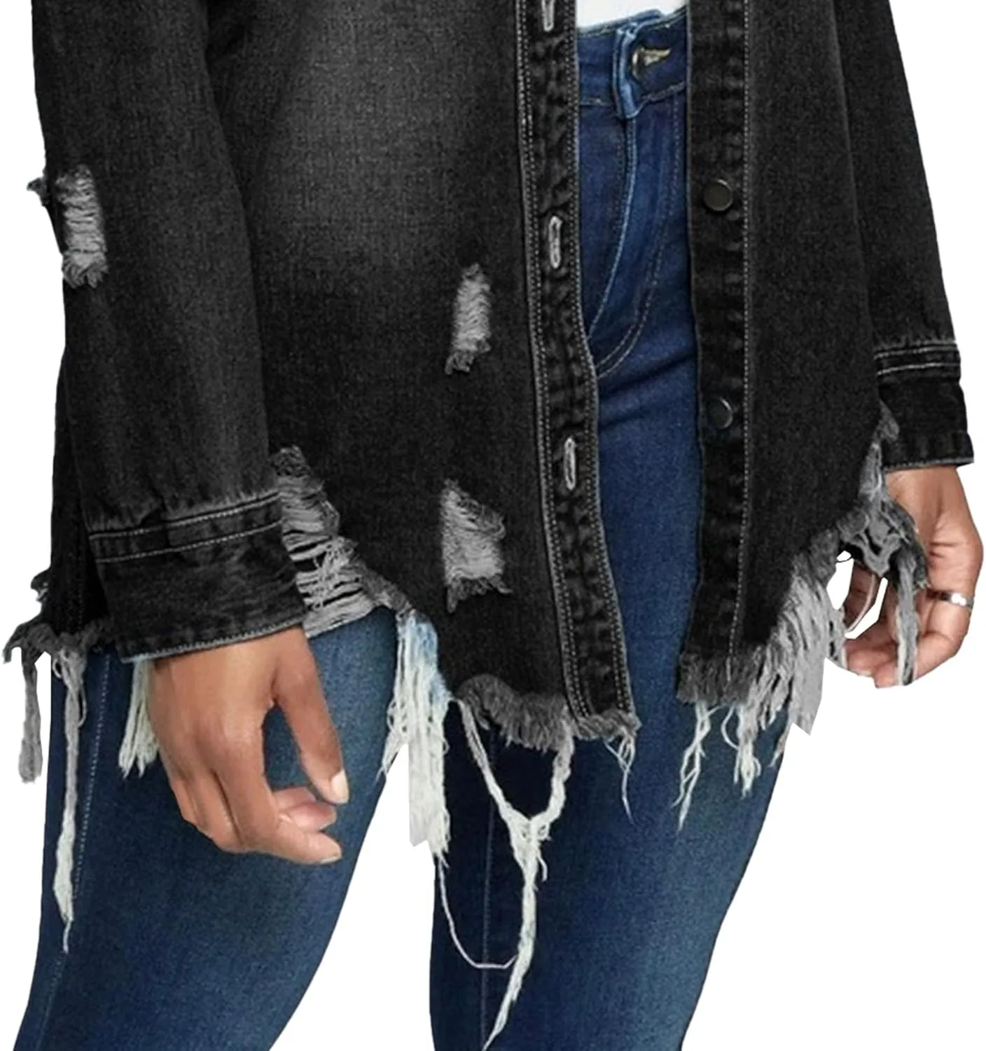Denim Jackets for Women Trendy Denim Jacket for Women Winter Long Sleeve Classic Distressed Jean Trucker Jackets