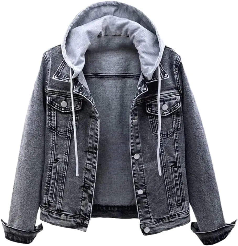 Denim Jackets Womens Spring Autumn Casual Jeans Jackets Short Plus Size Long Sleeve Coat