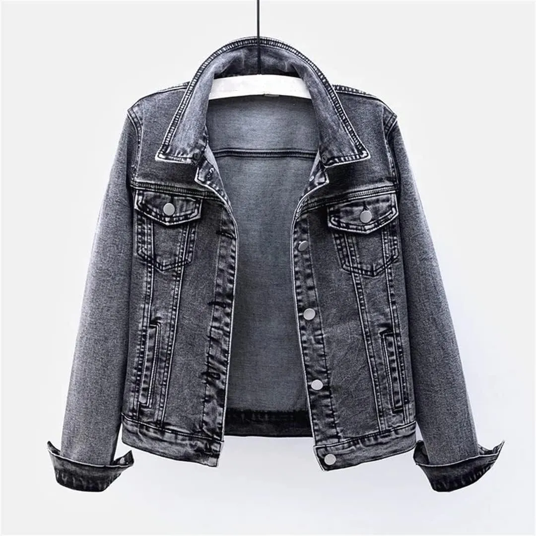 Denim Jackets Womens Spring Autumn Casual Jeans Jackets Short Plus Size Long Sleeve Coat