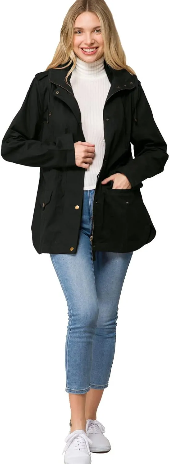 Design by Olivia Women's Lightweight Front Zipper Solid Utility Anorak Hoodie Vest/Jacket