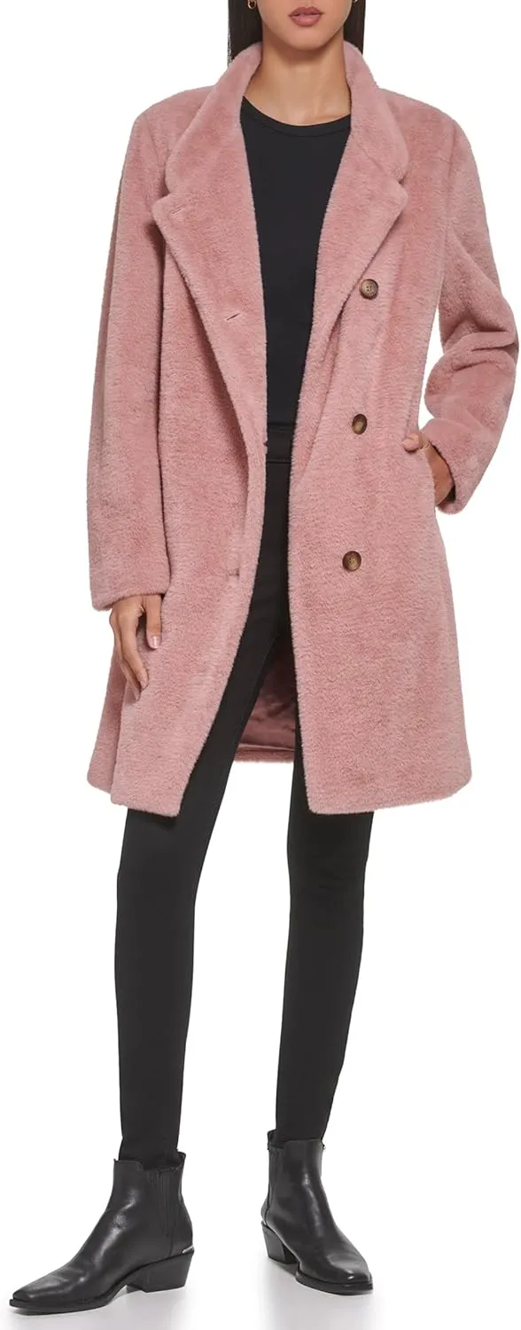 DKNY Womens Wool-Blend Button-up Asymmetrical Overcoat