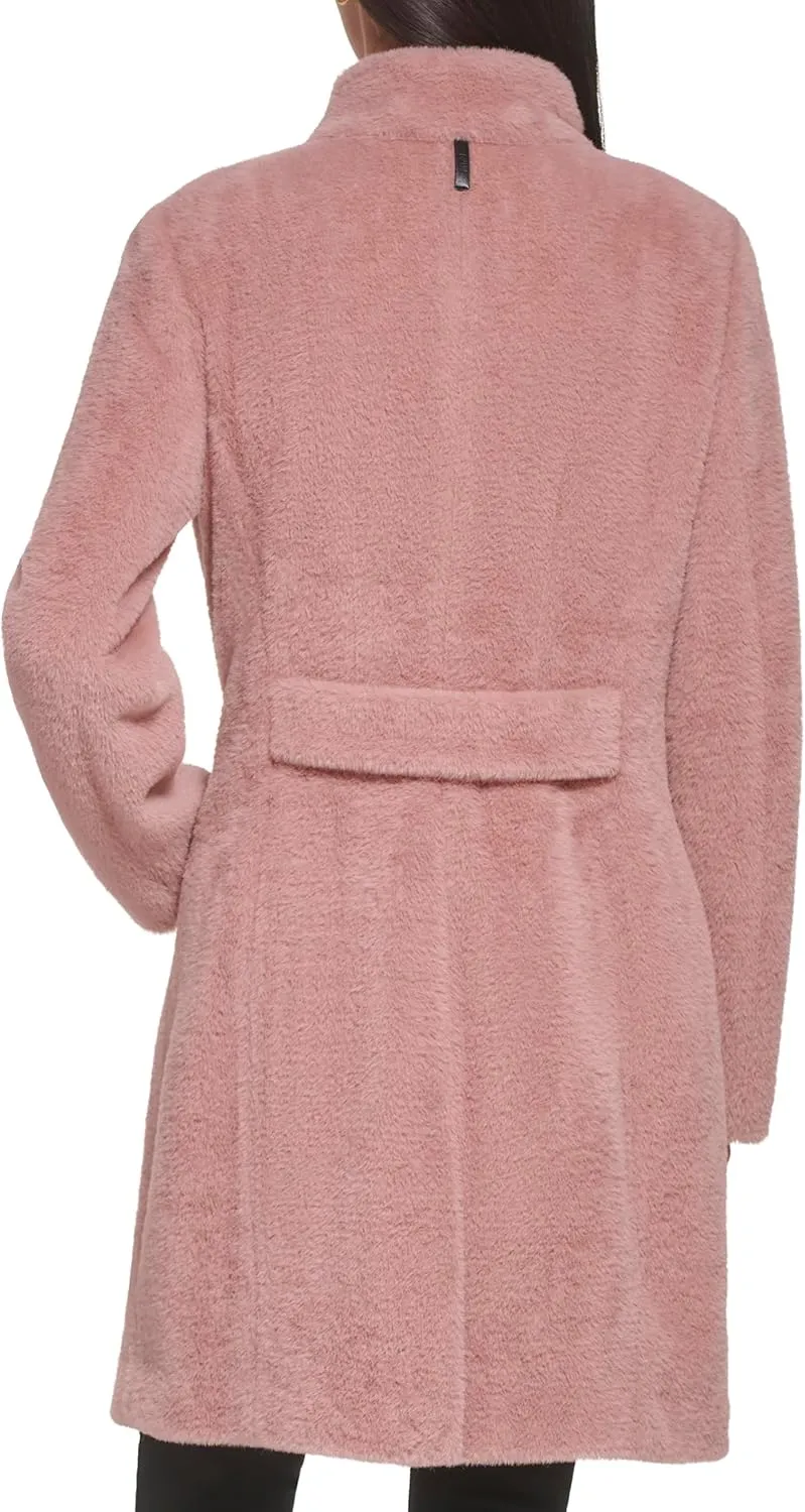 DKNY Womens Wool-Blend Button-up Asymmetrical Overcoat