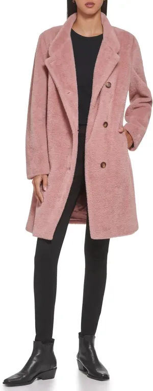 DKNY Womens Wool-Blend Button-up Asymmetrical Overcoat