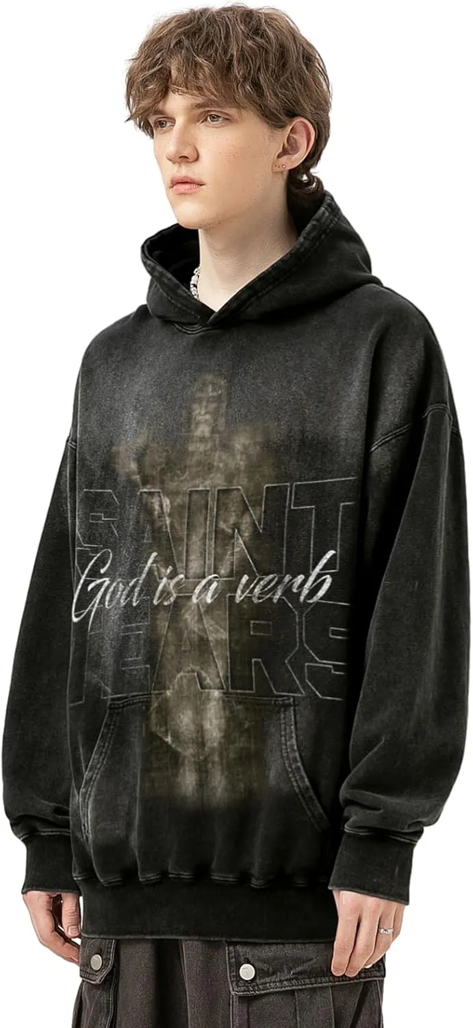 DONCARE Saint Graphic Print Oversized Hoodies Unisex Vintage Graphic Print Long Sleeve Shirt