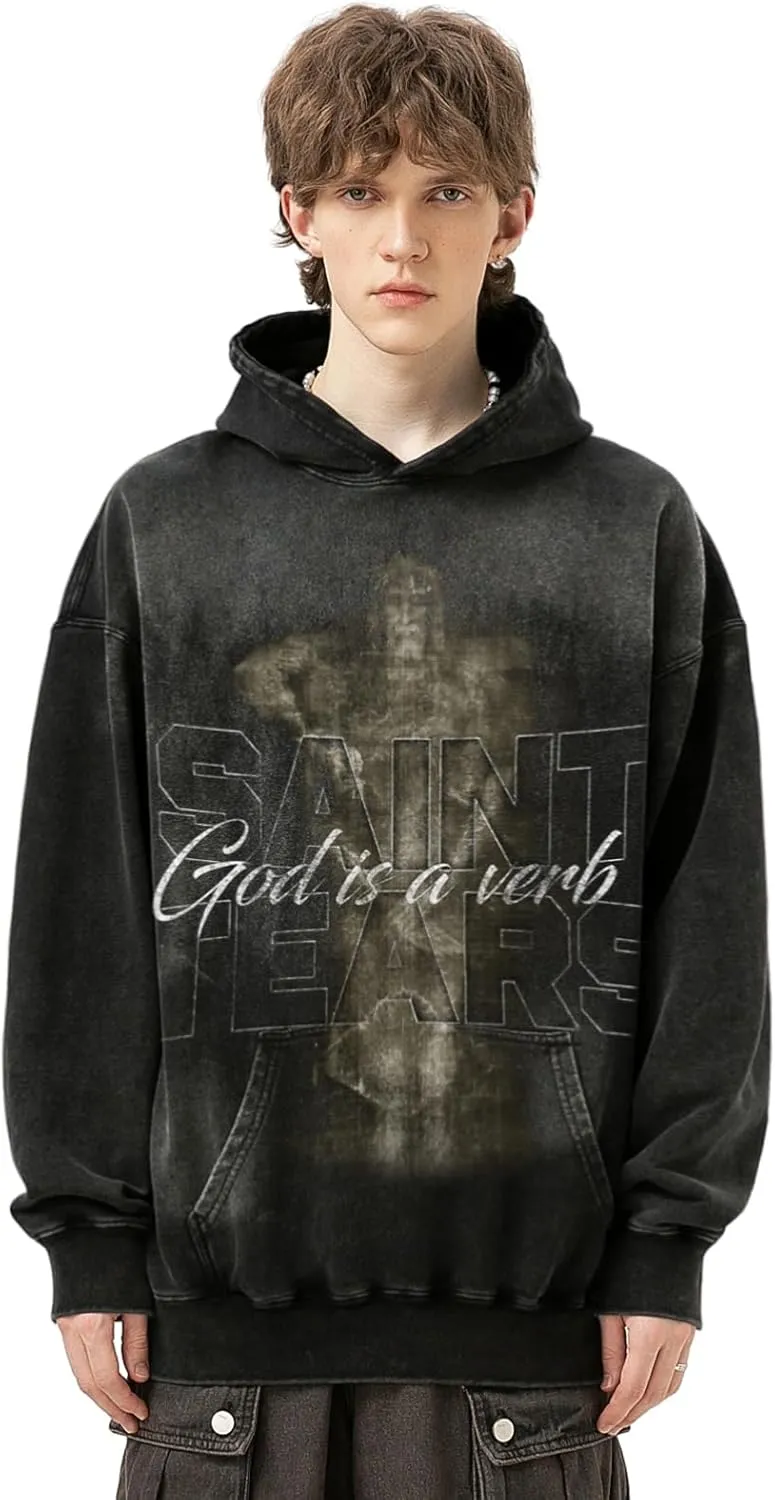 DONCARE Saint Graphic Print Oversized Hoodies Unisex Vintage Graphic Print Long Sleeve Shirt