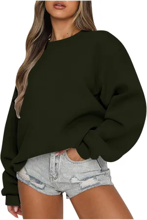 Drop Shoulder Long Sleeve Sweatshirts for Women Fall Teen Girls y2k Clothes Fleece Crewneck Pullover Tops Loose Comfy