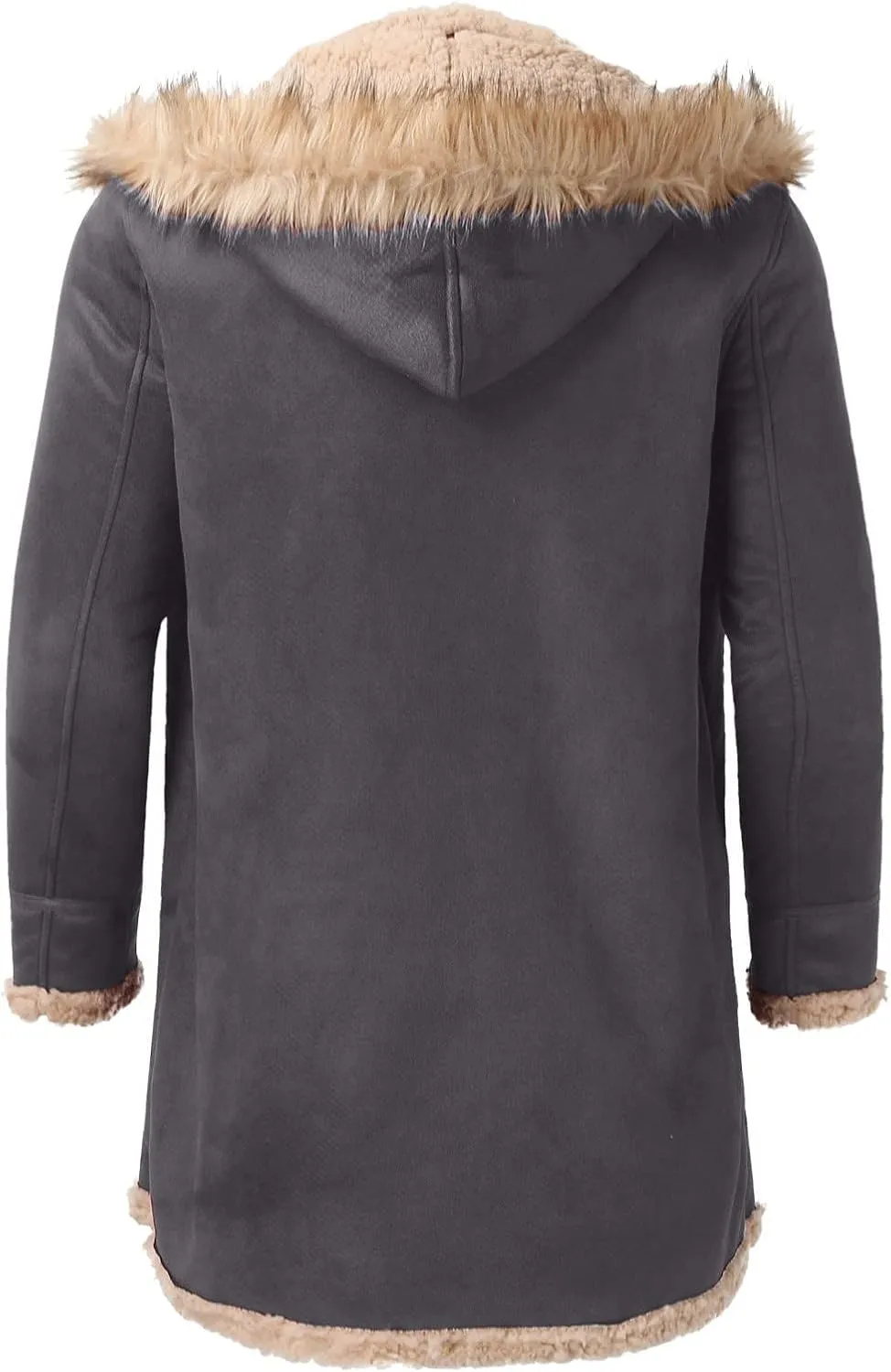 DuDubaby Men's Artificial Lined Hooded Jacket Men's Retro Long Jacket Coat