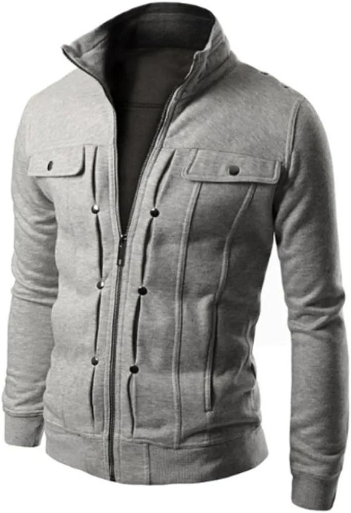 DuDubaby Men's Fashion Casual Loose Stand Collar Button Decorated Sweatshirt Jacket