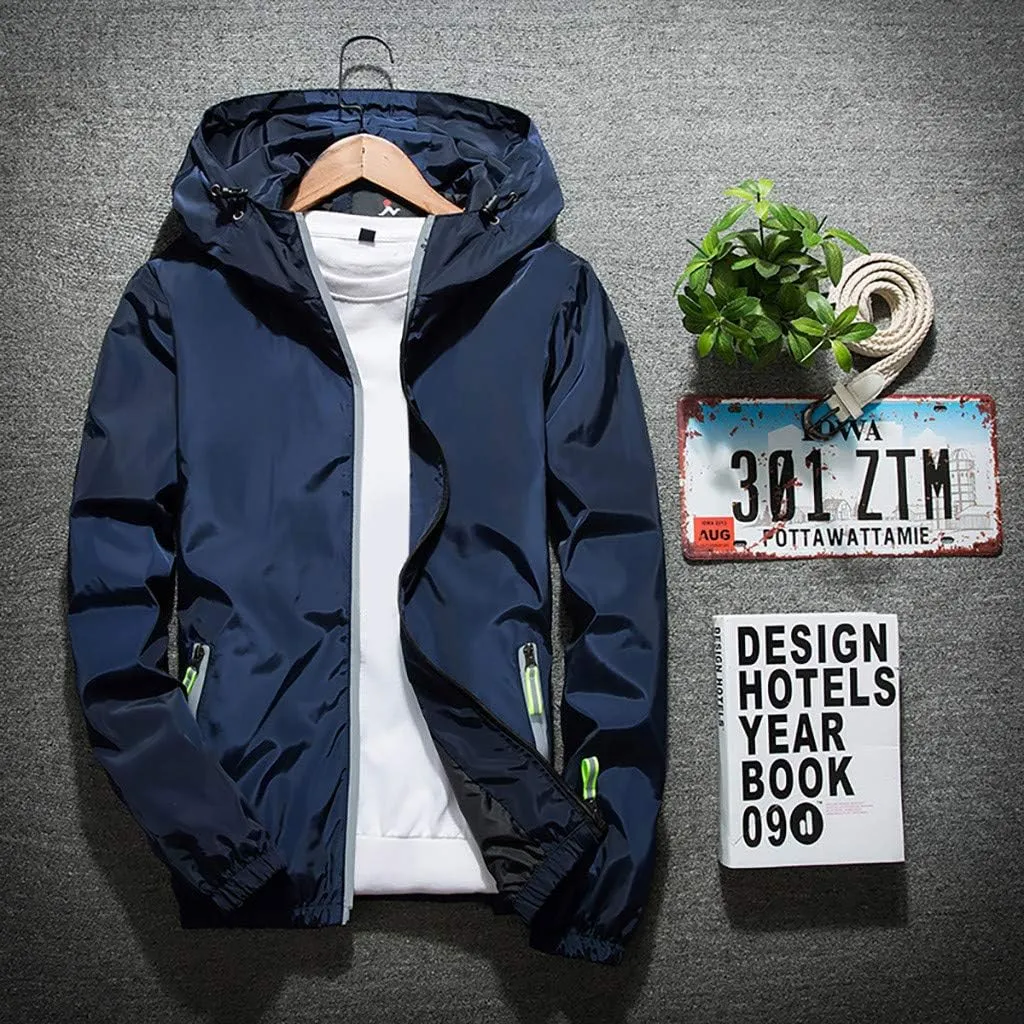 DuDubaby Mens Lightweight Jackets Autumn Casual Camouflage Printing Plus Size Hoodie Two Sided Wear Thin Coat