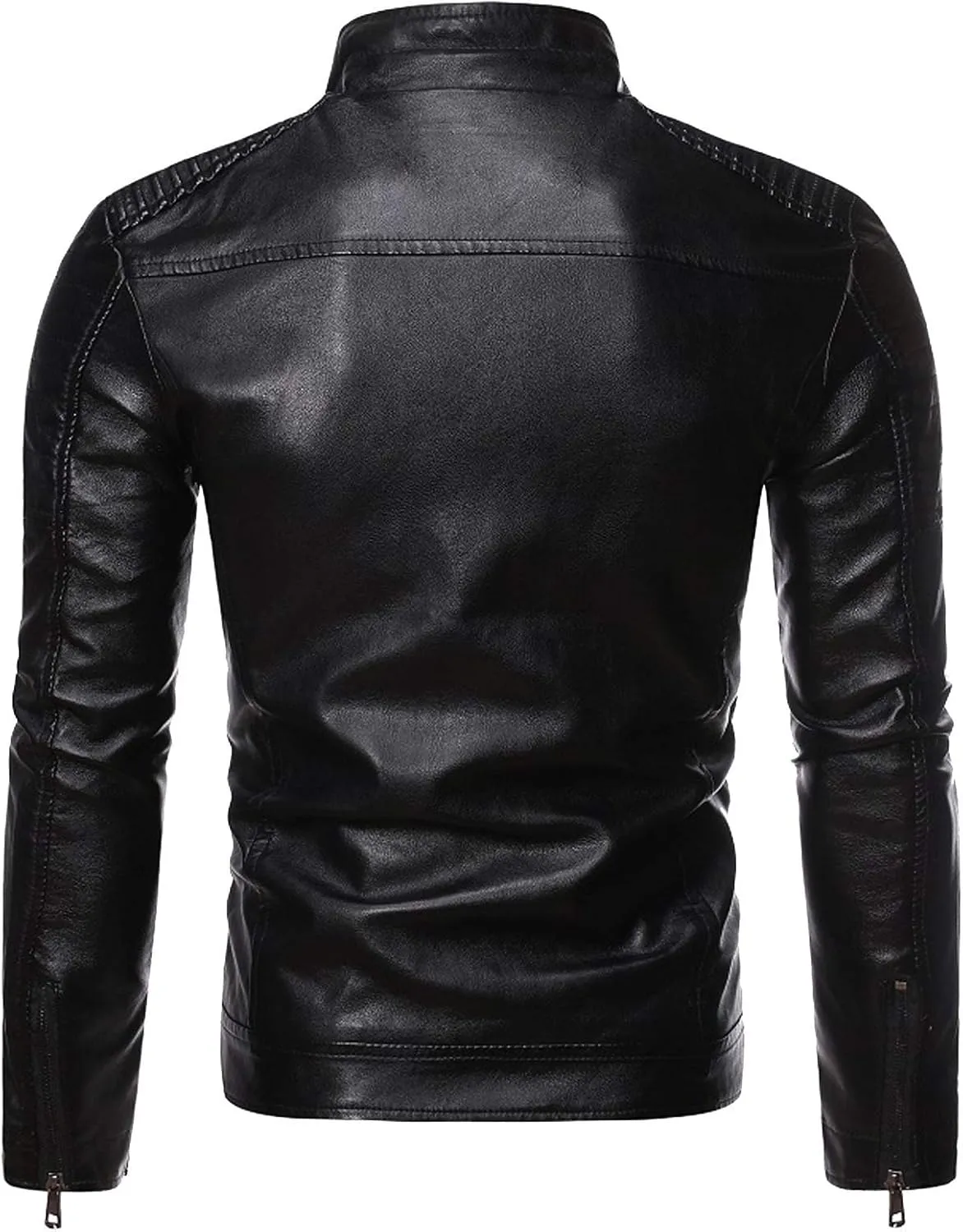 DuDubaby Winter Men's Casual Stand Collar Leather Jacket Coat Mens Lightweight Jacket