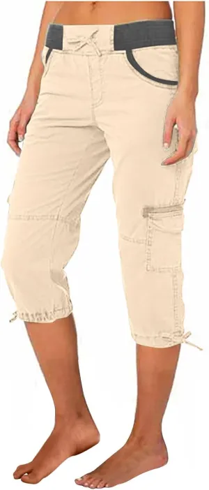Elastic Waist Cargo Shorts for Women Summer Fashion Casual Travel Cropped Trousers Hiking Relaxed Multi-Pocket Shorts