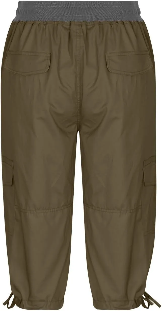 Elastic Waist Cargo Shorts for Women Summer Fashion Casual Travel Cropped Trousers Hiking Relaxed Multi-Pocket Shorts