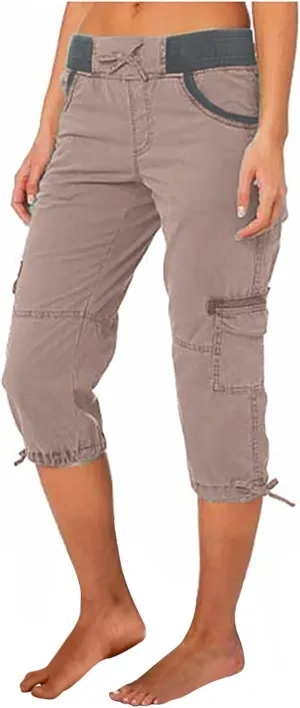 Elastic Waist Cargo Shorts for Women Summer Fashion Casual Travel Cropped Trousers Hiking Relaxed Multi-Pocket Shorts