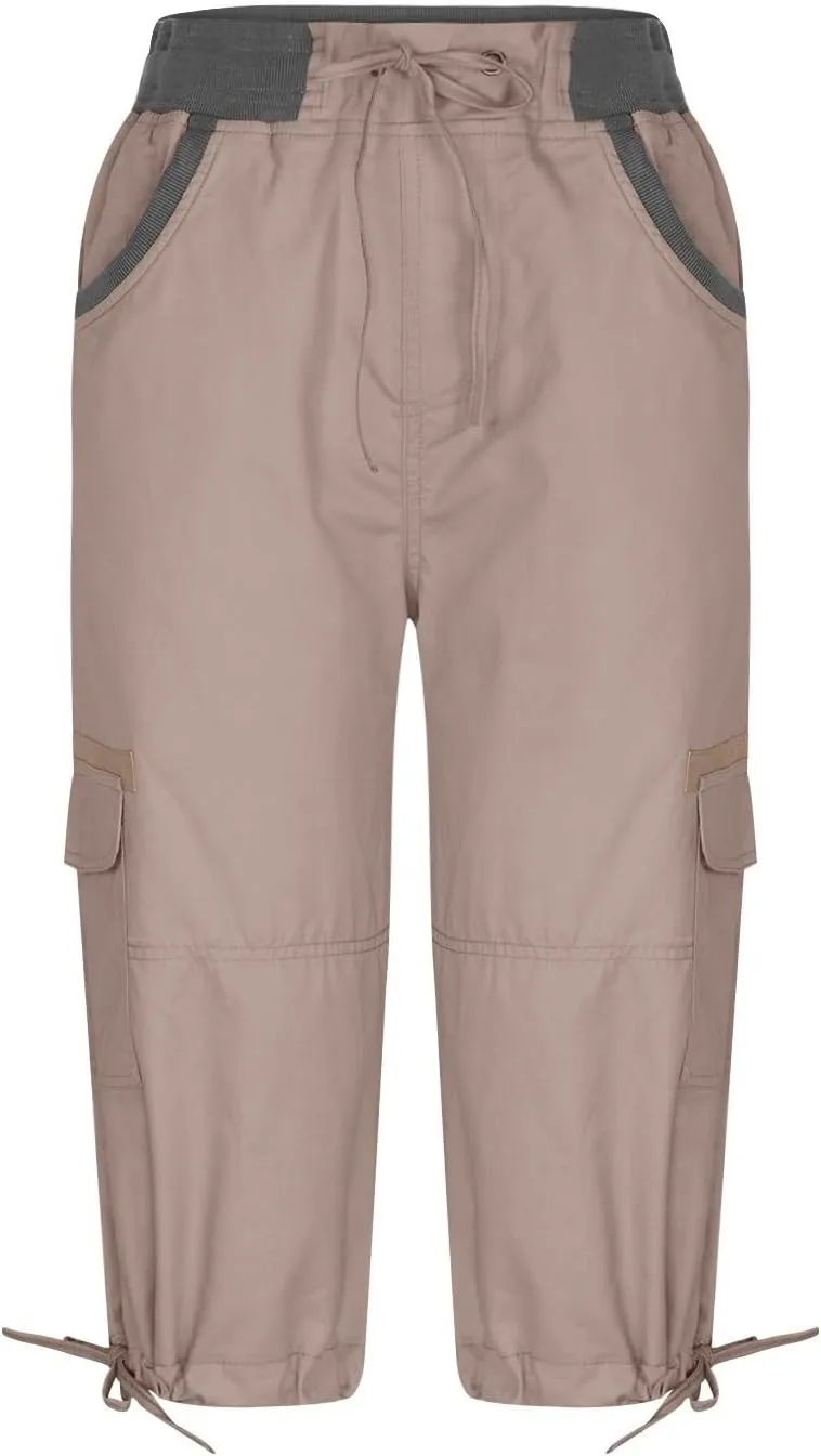 Elastic Waist Cargo Shorts for Women Summer Fashion Casual Travel Cropped Trousers Hiking Relaxed Multi-Pocket Shorts