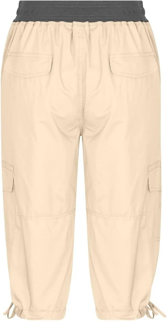 Elastic Waist Cargo Shorts for Women Summer Fashion Casual Travel Cropped Trousers Hiking Relaxed Multi-Pocket Shorts