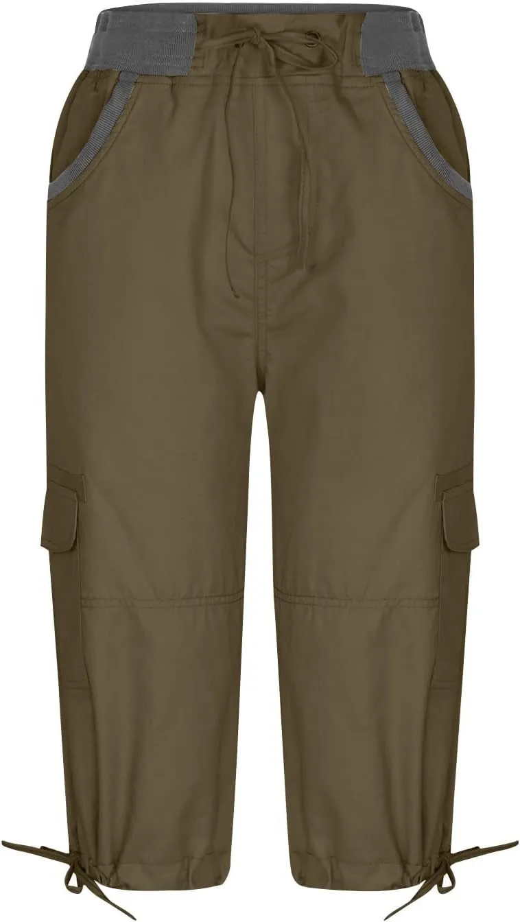 Elastic Waist Cargo Shorts for Women Summer Fashion Casual Travel Cropped Trousers Hiking Relaxed Multi-Pocket Shorts