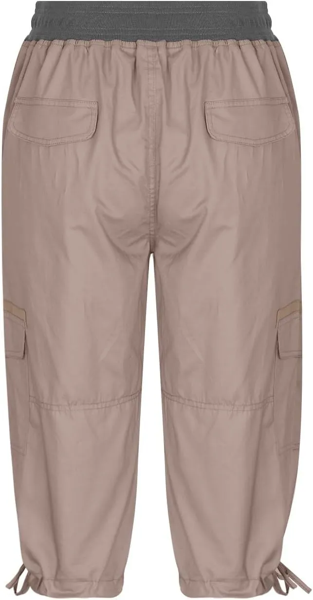 Elastic Waist Cargo Shorts for Women Summer Fashion Casual Travel Cropped Trousers Hiking Relaxed Multi-Pocket Shorts