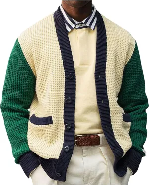 Ethnic Pattern Sweater Men Western Print Sweater V Neck Button Down Sweaters Vintage Lightweight Knit Cardigan