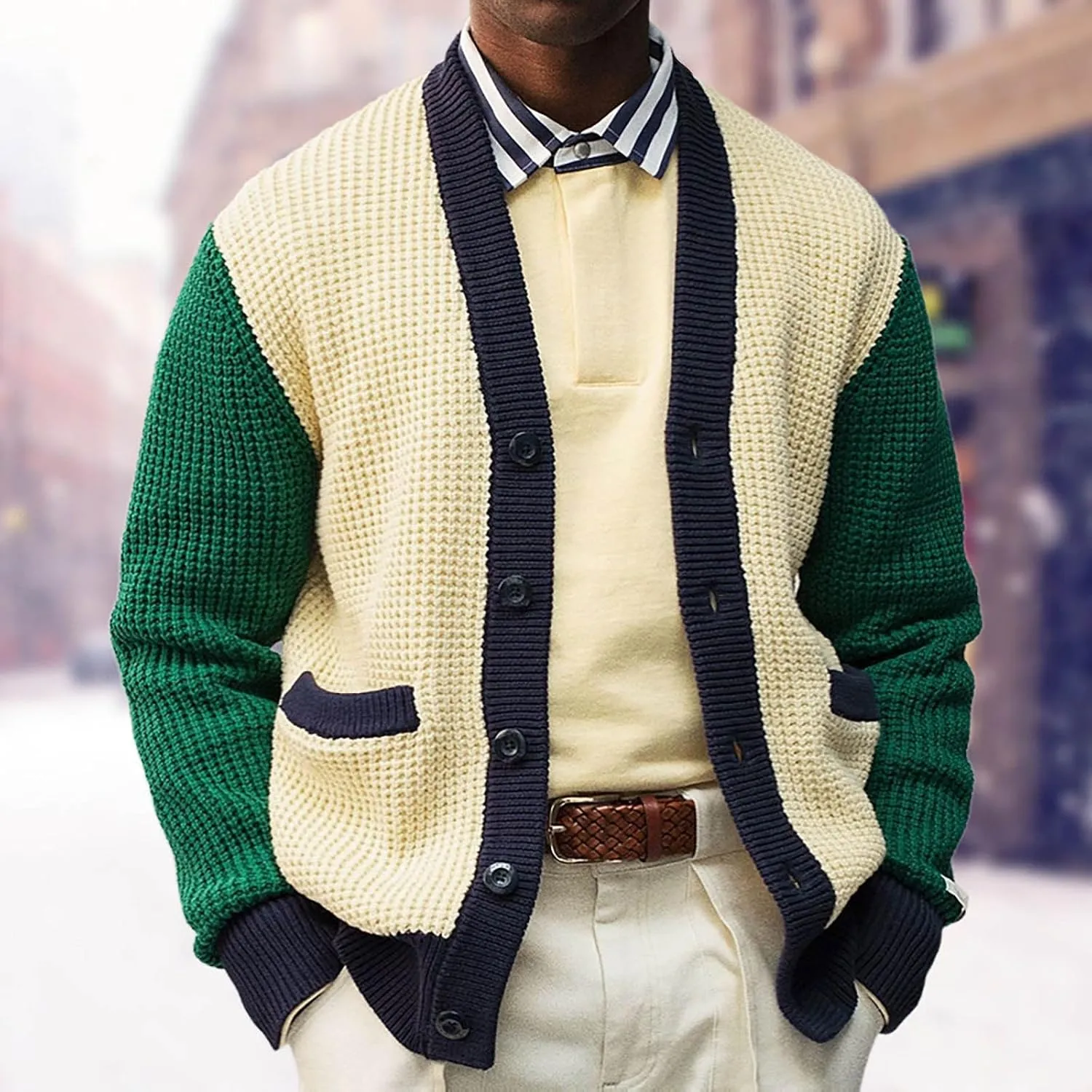 Ethnic Pattern Sweater Men Western Print Sweater V Neck Button Down Sweaters Vintage Lightweight Knit Cardigan