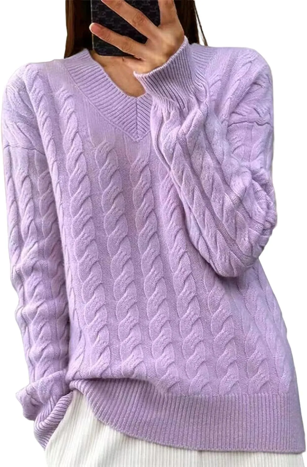 Fall Sweaters,Fall Winter Cable Knit Sweater Trendy Long Sleeve Crew Neck Sweater Soft Casual Loose Chunky Pullover