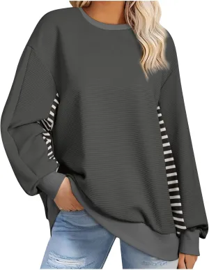 Fall Sweatshirts For Women Color Block Trendy Oversized Long Sleeve Shirts Casual Patchwork Pullover Sweatshirts Tops