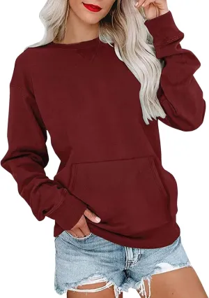 fanmpghleoo Sweatshirt for Women Crewneck Fleece Lined Sweatshirts with Pockets Drop Shoulder Trendy Plain Basic Comfy Hoodie