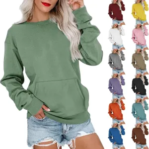 fanmpghleoo Sweatshirt for Women Crewneck Fleece Lined Sweatshirts with Pockets Drop Shoulder Trendy Plain Basic Comfy Hoodie
