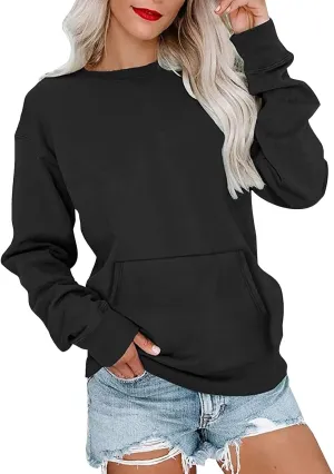fanmpghleoo Sweatshirt for Women Crewneck Fleece Lined Sweatshirts with Pockets Drop Shoulder Trendy Plain Basic Comfy Hoodie
