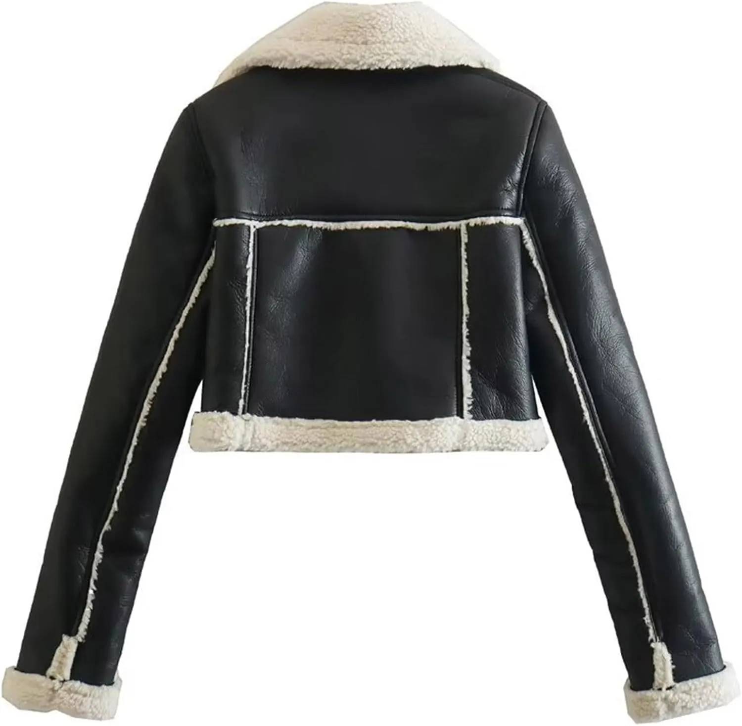 Faux Leather Jacket for Women Cropped Sherpa Lined Jacket Coat Faux Shearing Fur Warm Coat Thicken Fleece Lined Parka