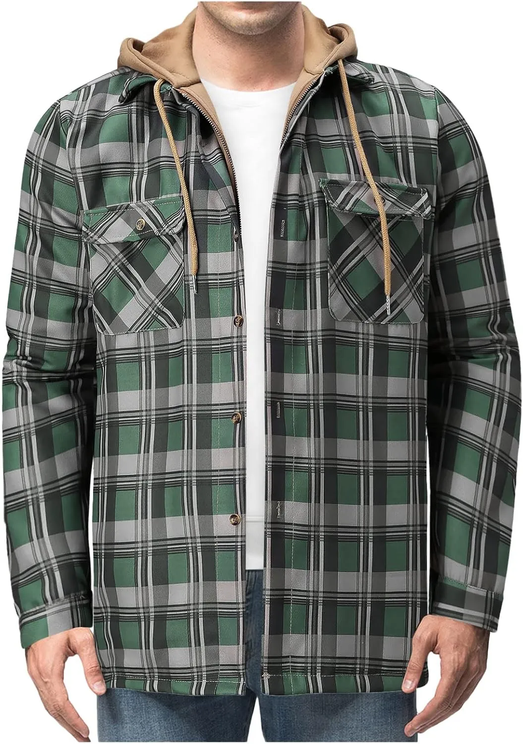 Flannel Jackets for Men Big and Tall Design Plaid Shirt Jacket Relaxed Fit Thicken Warm Sweatshirt Cozy Soft Outwear