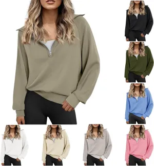 Fleece Half Zip Pullover Women Oversized Quarter Zip Sweatshirt Casual Long Sleeve Fall Sweatshirts Y2k Preppy Clothes
