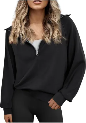 Fleece Half Zip Pullover Women Oversized Quarter Zip Sweatshirt Casual Long Sleeve Fall Sweatshirts Y2k Preppy Clothes