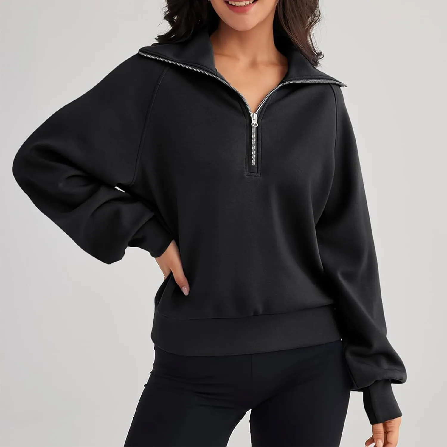 Fleece Half Zip Pullover Women Oversized Quarter Zip Sweatshirt Casual Long Sleeve Fall Sweatshirts Y2k Preppy Clothes