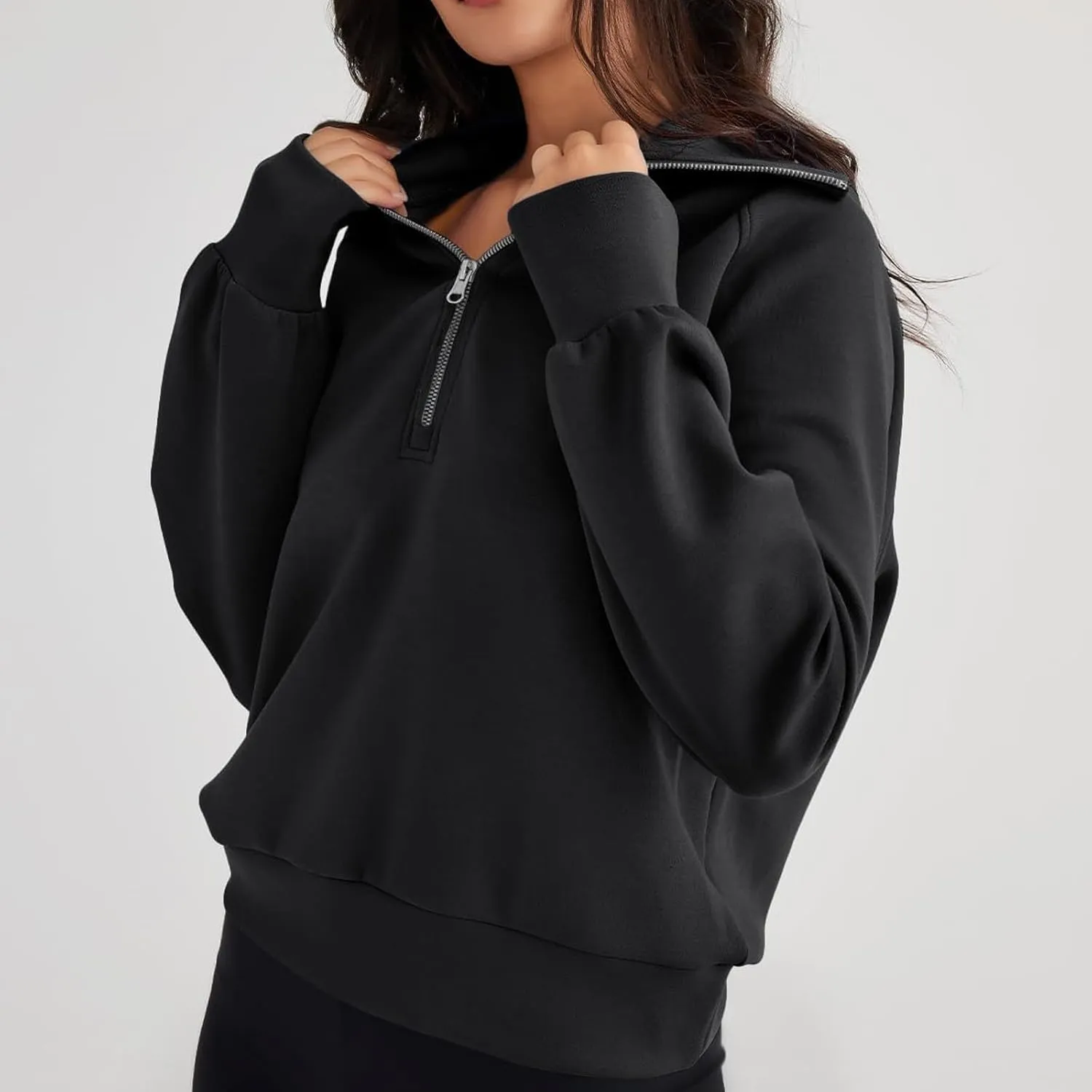 Fleece Half Zip Pullover Women Oversized Quarter Zip Sweatshirt Casual Long Sleeve Fall Sweatshirts Y2k Preppy Clothes