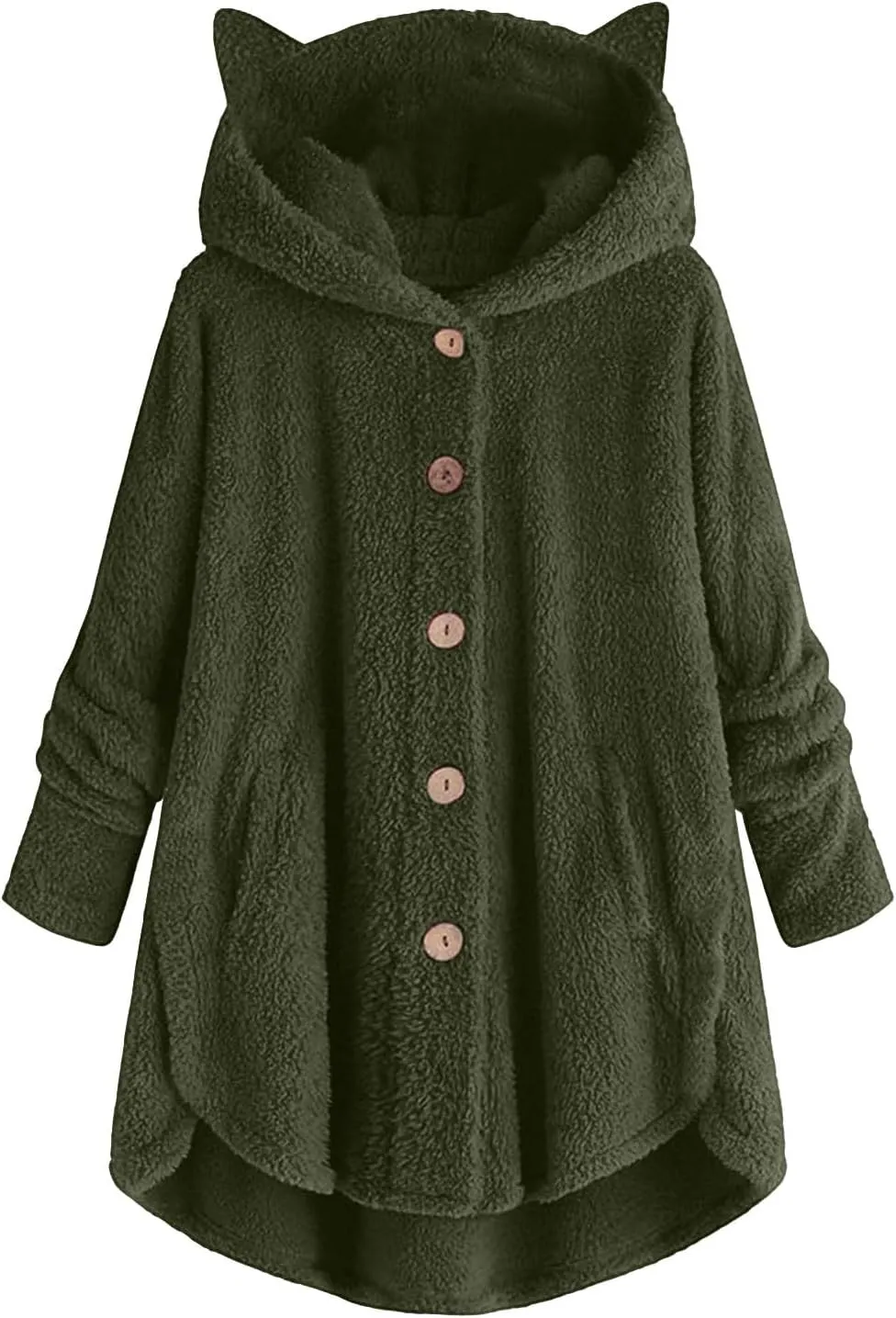 Fleece Jackets for Women,Women Plus Size Button Plush Tops Hooded Patchwork Loose Cardigan Wool Coat Winter Jacket