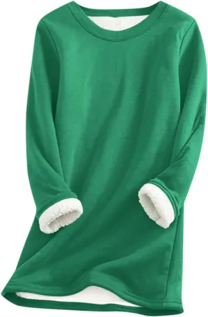 Fleece Sweatshirts for Women Sherpa Lined Casual Loose Colorblock Tee Pullover Solid Color Thermal Cute Loungewear