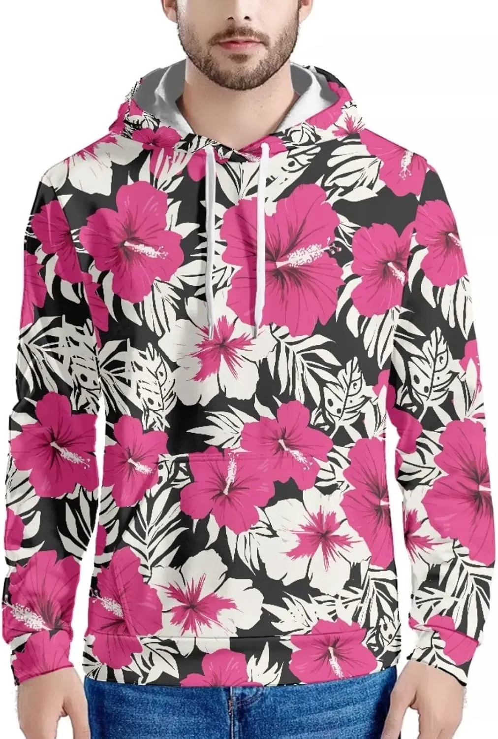 Forchrinse Green Palm Tree Sea Beach Mens Hoodies Pullover Long Sleeve Fleece Hoodie Cozy Sport Casual Outwear