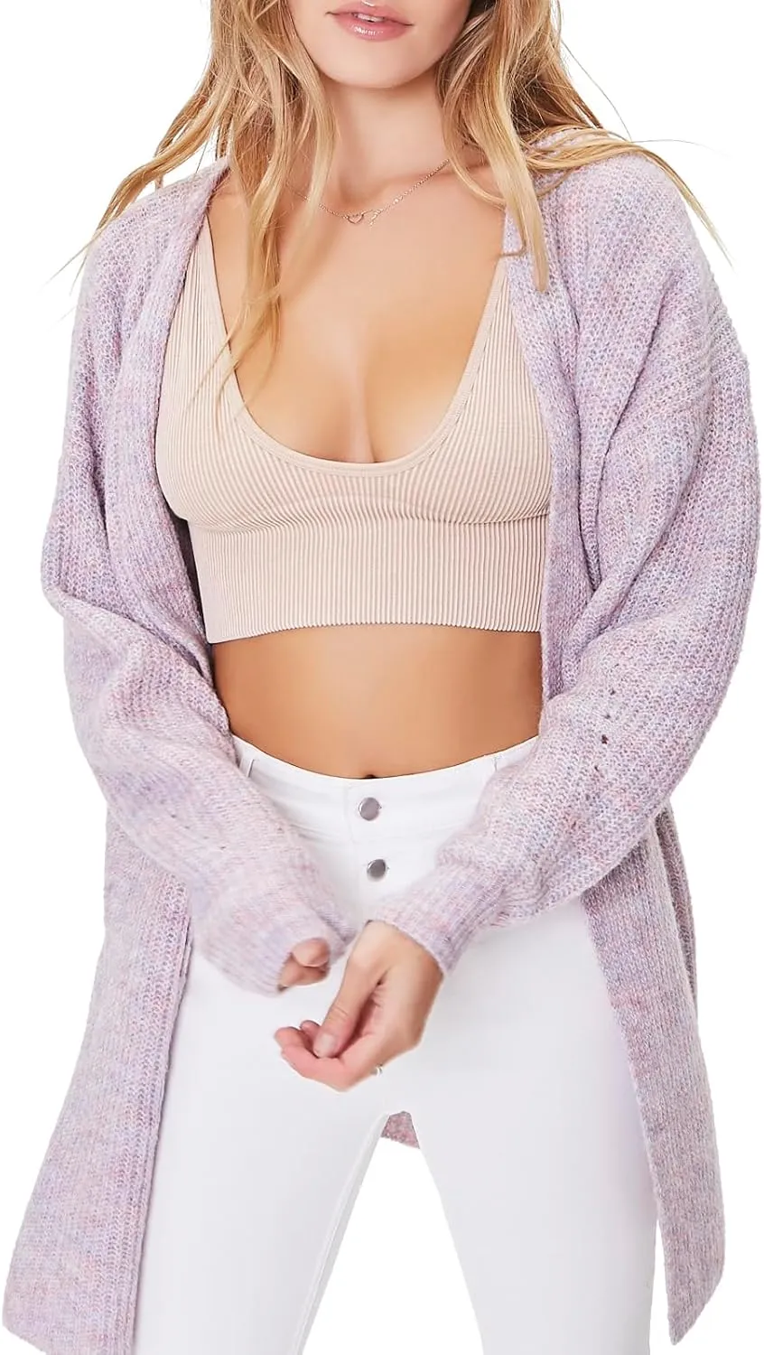 Forever 21 Women's Marled Open-Front Cardigan Sweater